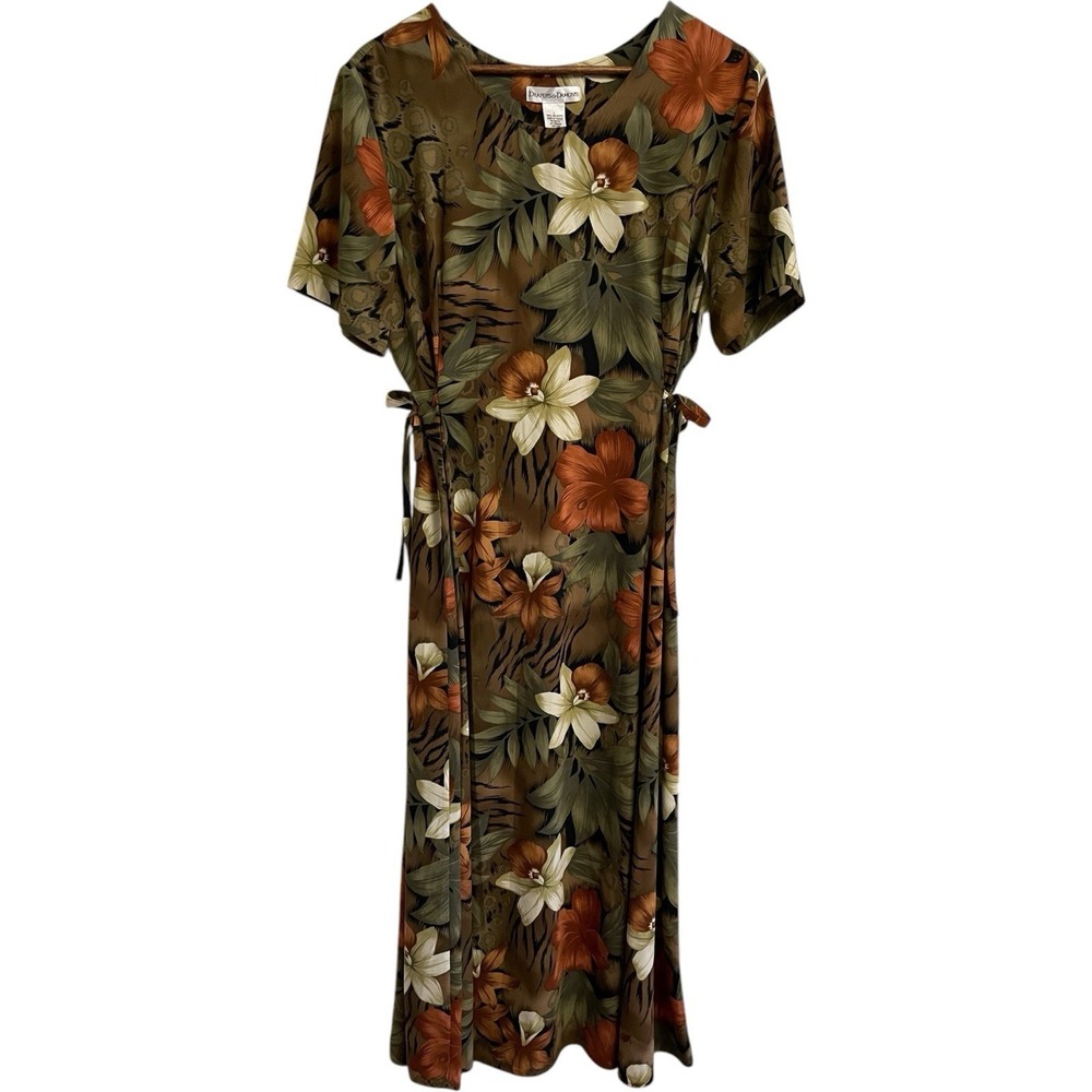 Drapers & Damon's Maxi Dress Women Large Brown Tropical Floral Short Sleeve